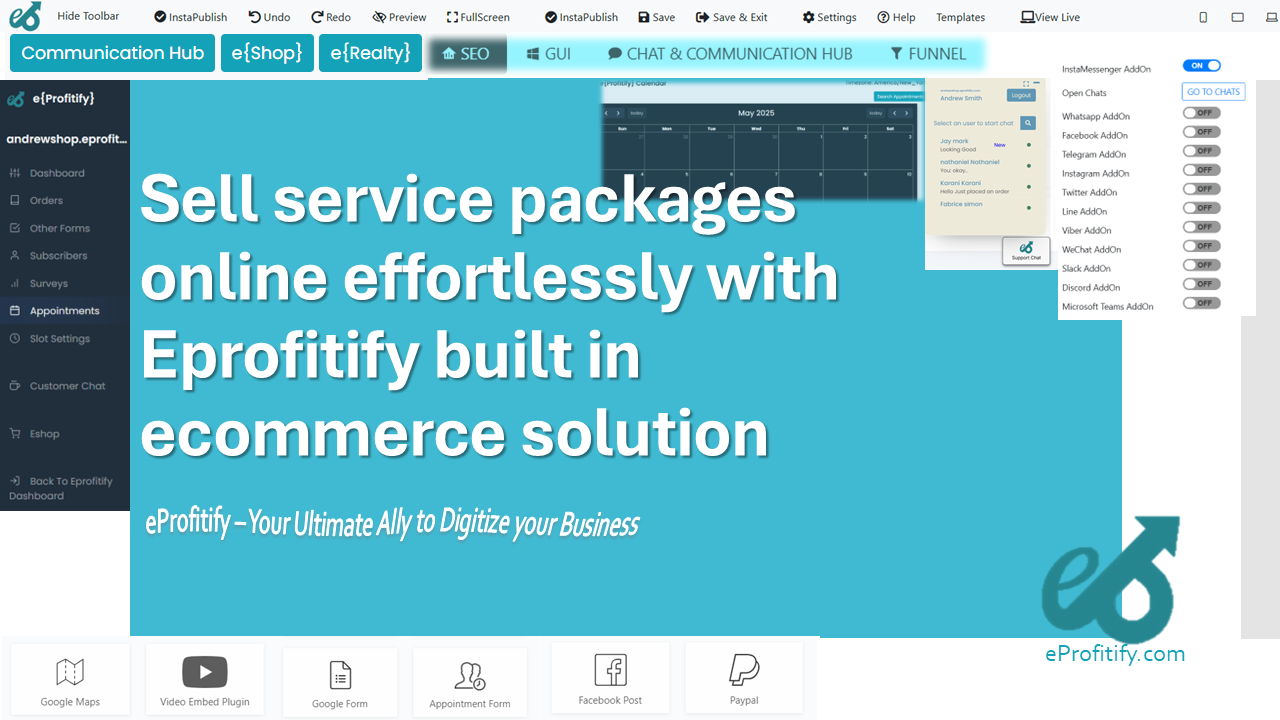 Sell service packages online effortlessly with Eprofitify built in ecommerce solution
